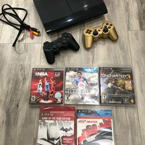 PS3- with 2 controls and 5 games
